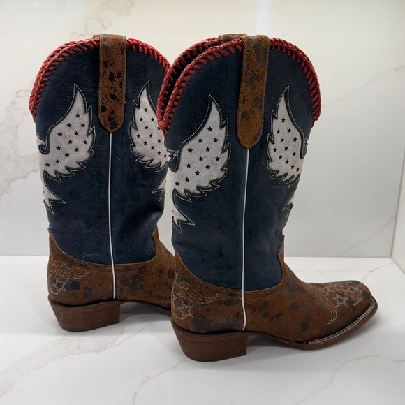 J.B. Dillon Shoes - J.B. Dillon Leather Boots - Red white and blue